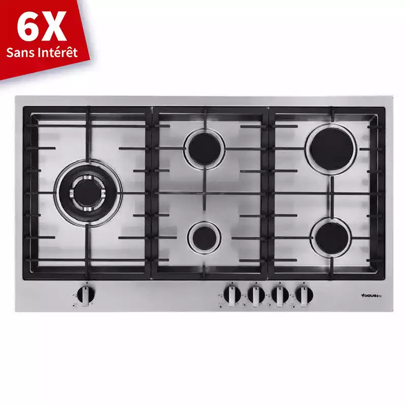 Plaque 5 Feux Gaz 90cm Fonte Termocoupl inox focus